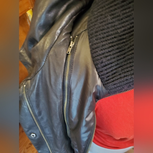 Mackage two part Black Lamb Skin Leather Jacket with Ribbed Collar - Picture 7 of 15